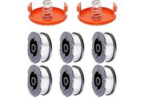 Hechuang AF-100 Weed Eater Spool 6+2 Pack 30ft 0.065'' Line String Trimmer Replacement Spool for Black+Decker AF+100 String Trimmers, (6 Replacement Spool, 2 Trimmer Cap, 2 Pack Spring)