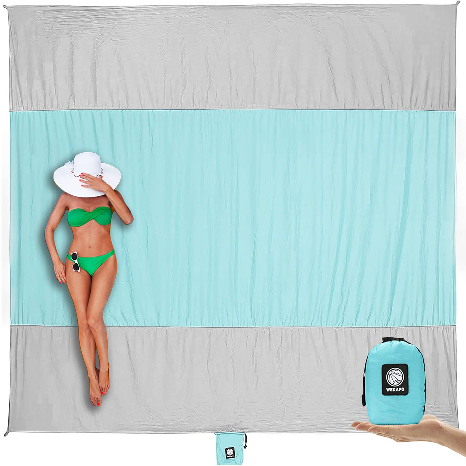 Photo 1 of WEKAPO Beach Blanket - Sandproof Waterproof Extra Large Beach Mat | Oversized Sand-Free Lightweight Quick-Drying | Beach Vacation Essentials with Stakes & Corner Pockets (Grey, 9x10 FT)