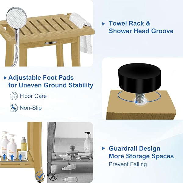 KINGPAVONINI HDPS SHOWER BENCHES FOR INSIDE SHOWER TO SIT ON, WATERPROOF SHOWER STOOL FOR SHAVING LEGS, HEAVY DUTY 400LBS SHOWER SEAT WITH STORAGE SHELF, SHOWER CHAIR FOR BATHROOM/INDOOR/OUTDOOR USE