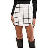 MakeMeChic Women's Plaid High Waist Skirt Split Bodycon Business Short Skirts