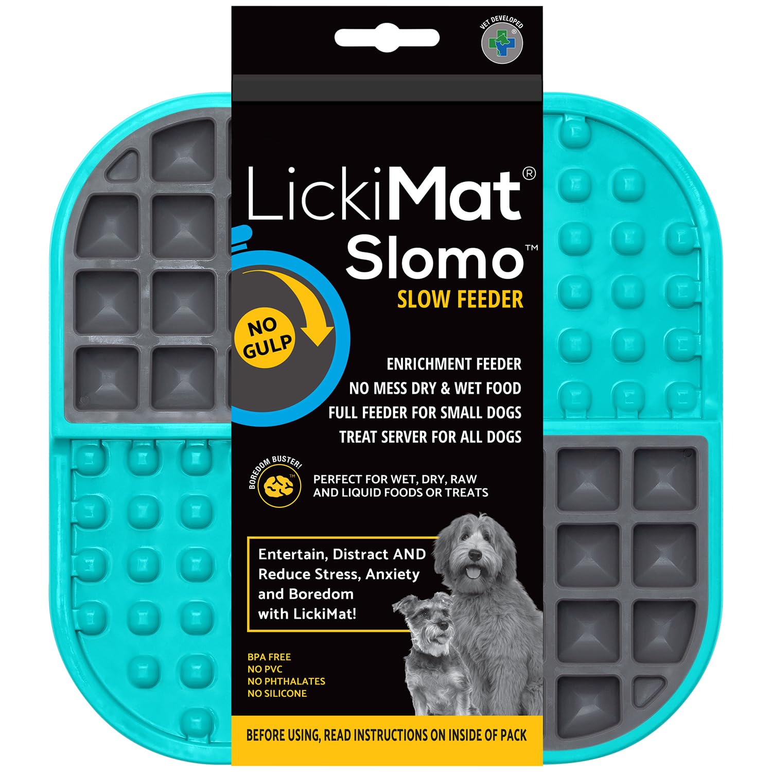 Lickimat Slomo, Dog Slow Feeders Lick Mat, Boredom Anxiety Reducer; Perfect for Food, Treats, Yogurt, or Peanut Butter. Fun Alternative to a Slow Feed Dog Bowl, Turquoise