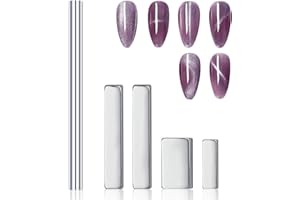 Heemeei Cat Eye Magnet for Nails - 5 Pcs Double-Ended Cylindrical Strong Set, Super Long Polish Pens, Stick for 3D Gel Polish, Home DIY, Salon, Studio - Silver