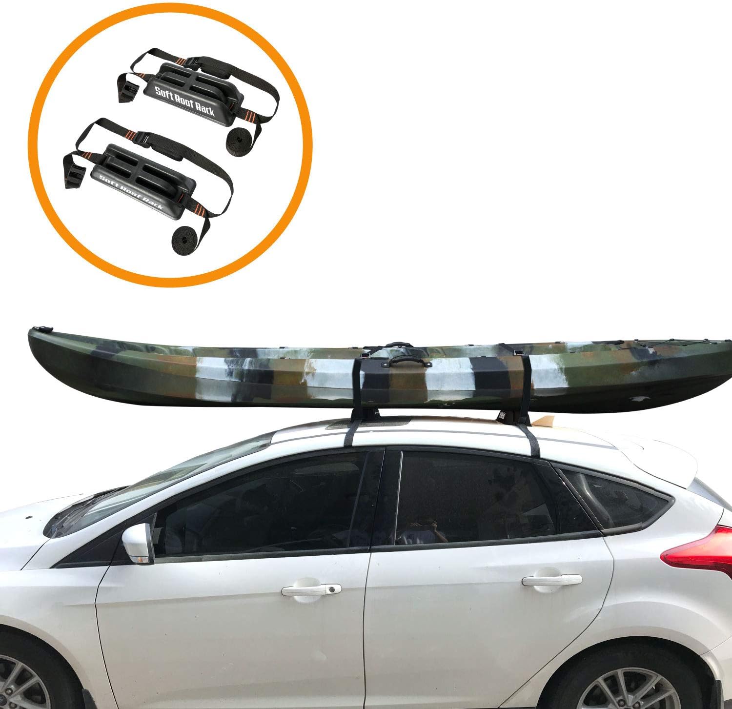 Onefeng Sports TPE Car Soft Roof Rack Pad & Luggage Carrier for Kayak Surfboard Canoe with 2 Tie Down Straps (Small - Set of Two Rack)
