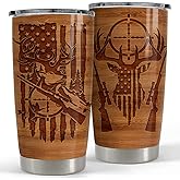 SANDJEST Hunting Tumbler Wood Style American Flag 20oz Tumblers with Lid Gift for Men Dad Best Friends Hunting Lovers Christmas Birthday Fathers Day