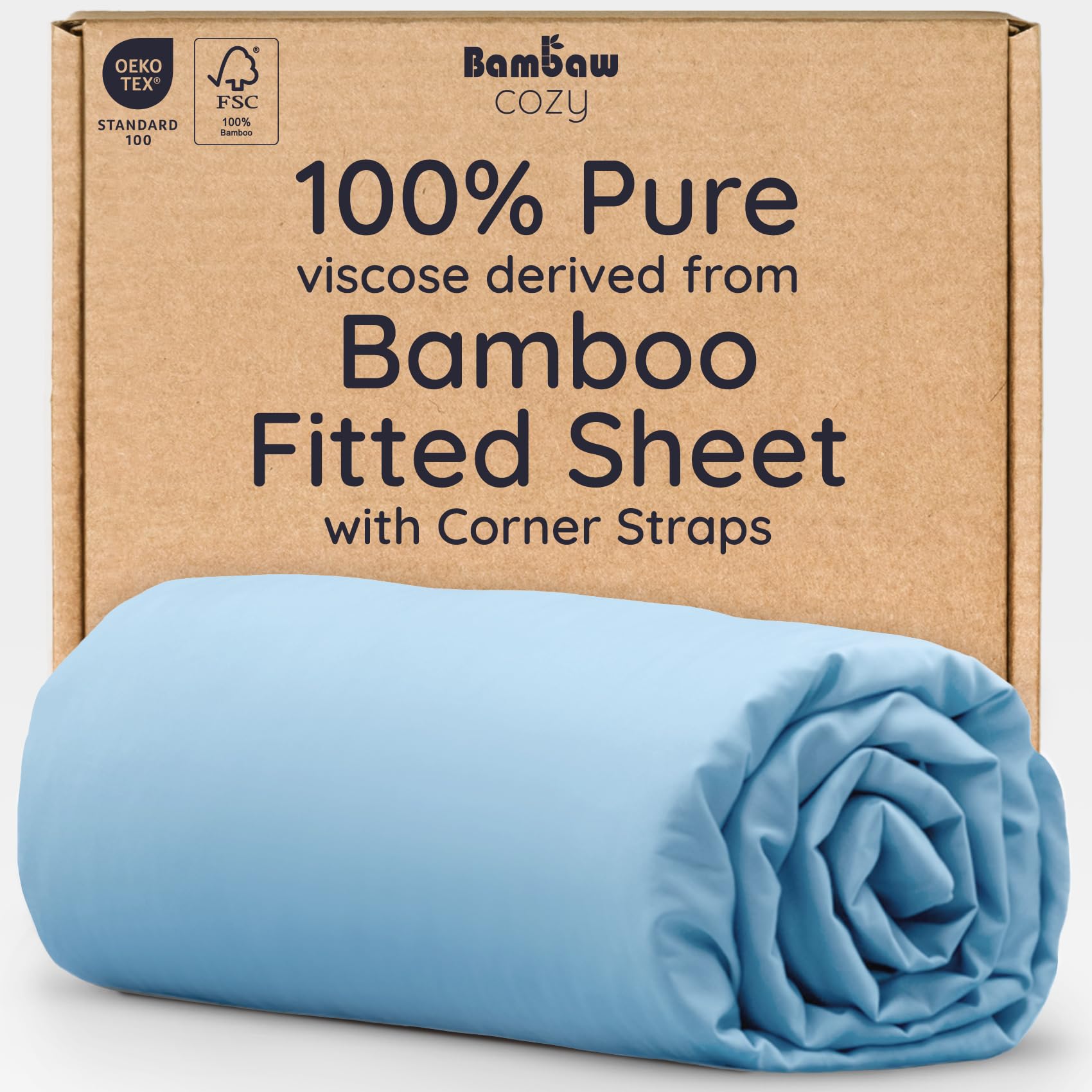 Photo 1 of Bambaw 100% Viscose Derived from Bamboo Fitted Sheet, 16’’ Pocket King Bed Fitted Sheet Only, Cooling Fitted Sheets King Size, Breathable & Soft King Size Fitted Sheet with Corner Straps (Dream Blue)