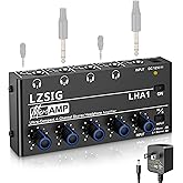 LZSIG Headphone Amplifier 4 Channel Metal Stereo Audio Amplifier,Mini Earphone Splitter with Power Adapter,1/4" & 1/8" TRS He