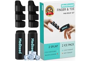 Medineed 2PCS Finger Ice Pack & 2PCS Trigger Finger Splint, Thumb Splint & Sleeves Cold for Pain Relief, Reusable Compression Thumb Brace for Toe Injuries, Arthritis, Sprains (Black2+2)