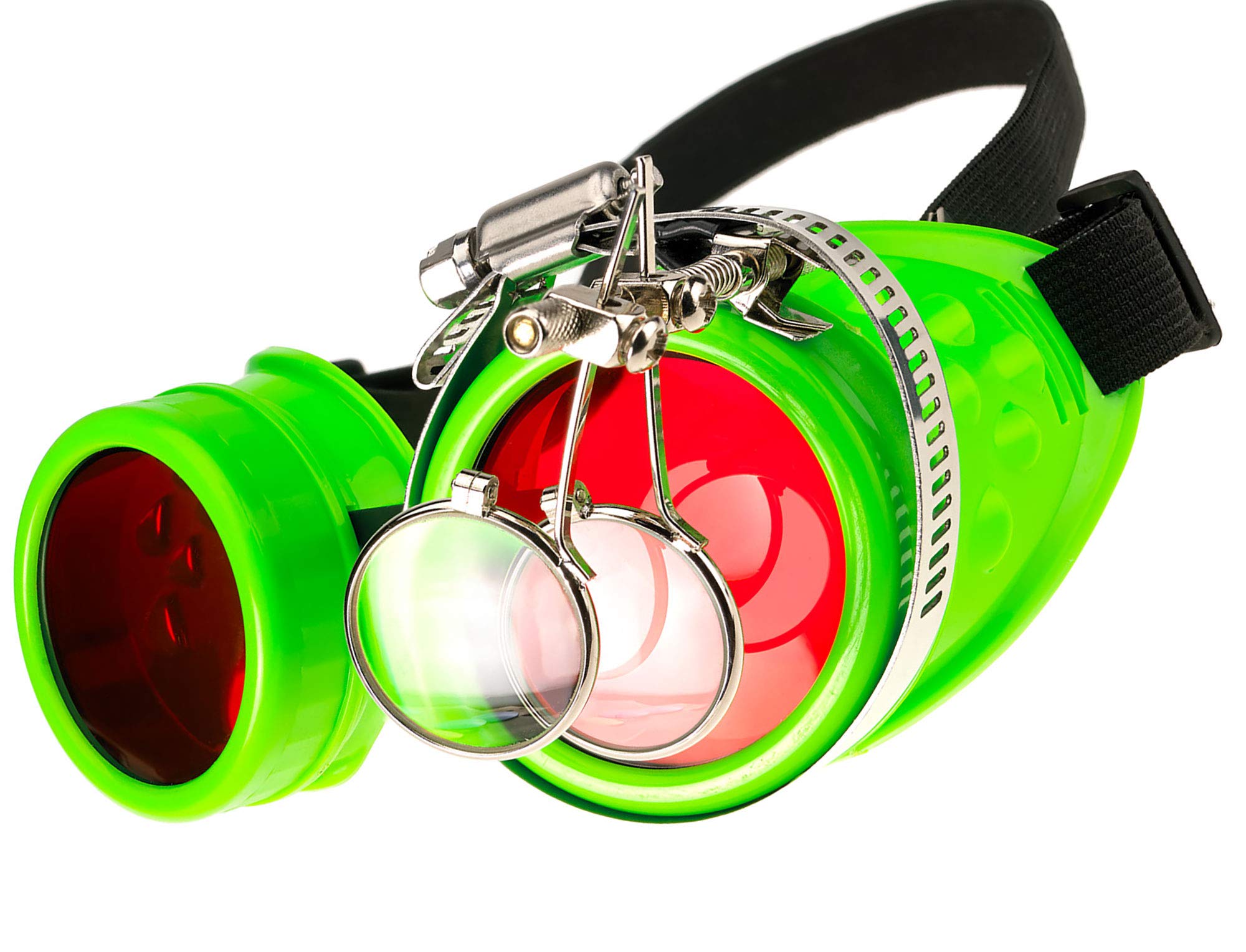 MFAZ Morefaz Ltd Welding Cyber Goggles Steampunk Goth Cosplay Sunglasses 50s Round Glasses Party Fancy Dress (Neon Green Loupe) โ image 1