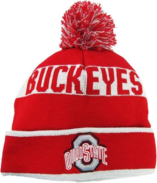 Ohio State Buckeyes Red/Grey Cuffed Pom Knit Beanie Hat