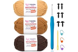 JOYTAG 3 Pack Beginners Crochet Yarn Light Brown+Brown+Coffee Cotton Crochet Yarn for Crocheting Knitting Beginners with Easy-to-See Stitches Cotton-Nylon Blend Crochet Yarn for Beginners Crochet Kit(3x50g)