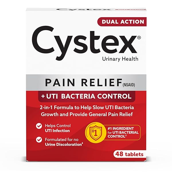 CYSTEX DUAL ACTION UTI PAIN RELIEF & PREVENTION TABLETS – 2-IN-1 FORMULA RELIEVES DISCOMFORT & SLOWS BACTERIAL GROWTH – NON-STAINING, FSA/HSA ELIGIBL, (48 COUNT)