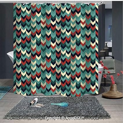Amazon Com Angeldou Teal Printed Fabric Shower Curtain Vertical