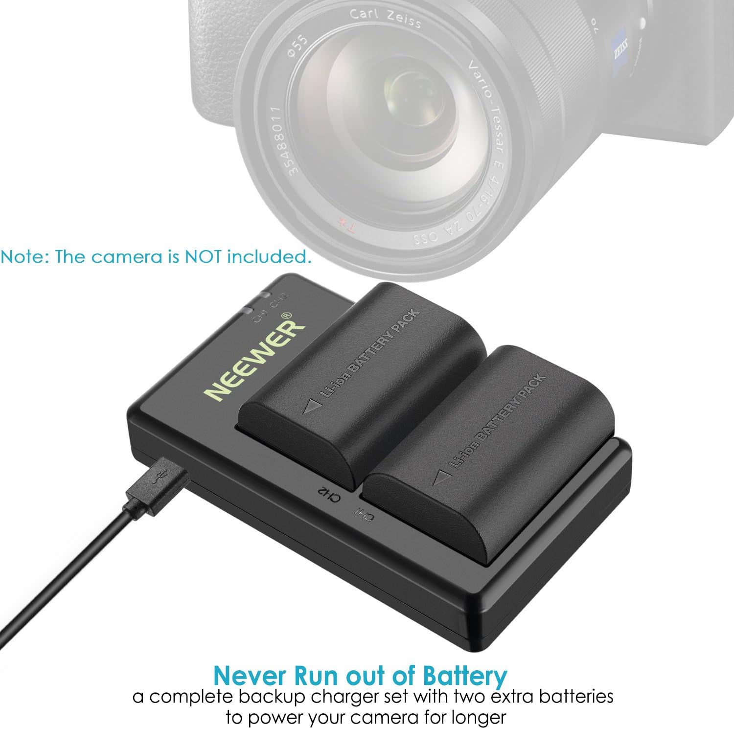 Neewer LP-E6 LP E6N Battery Rechargeable Battery Charger Set for Canon 5D Mark II III IV, 5Ds, 6D, 70D, 80D and More (2-Pack Black 2000mAh Camera Batteries,Versatile Charging Option with USB)-Black: Camera & Photo