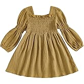 Toddler Girl Smocked Dress Lantern Long Sleeve Solid Color Casual A Line Little Girl Dresses Fall Winter Clothes