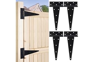 DREAMXIANG 12 Inch T-Strap Gate Hinges, Heavy Duty Shed Barn Door Hinges, Black Tee Hinges for Wooden Fence, Yard Gate, Wrought Hardware Iron Rustproof (4 Pack)