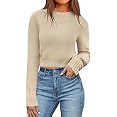 QACOHU Spring Sweaters for Women Long Sleeve Ribbed Knit Pullover Jumper Tops 2026 Crewneck Cropped Sweater
