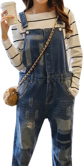 Amazon Elpis レディース デニム サロペットパンツ オーバーオール クラッシュ カジュアル ジーンズ つなぎ S M L Xl M オールインワン 通販