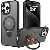IYH Magnetic Case for iPhone 15 Pro 6.1 inches, 360° Rotatable Ring Stand, MagSafe Compatible, Military-Grade Shockproof, Translucent Design Skin-Feel TPU Frame(Translucent Black)