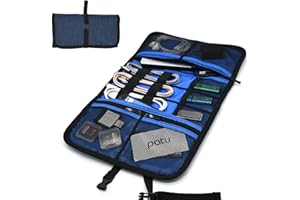 Patu Roll Up Folding Travel Organizer Case for Cables, Memory Cards, Flash Disks, Earphones, Portable Hard Drives, Power Bank