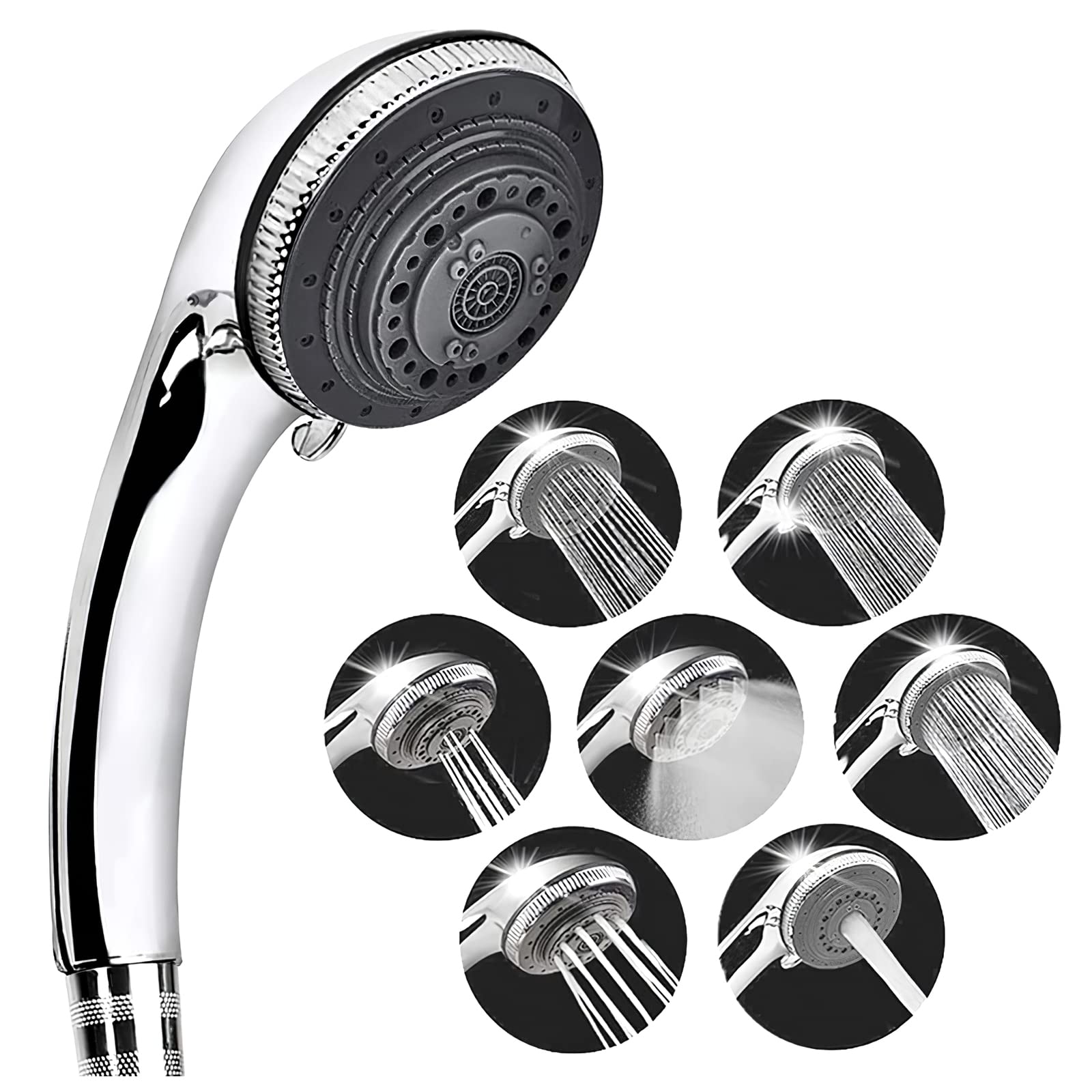 EocuSun Shower Head, 7 Mode Settings Pressure Boosting Shower Head Water Saving Bathing for Adults Children Pets Home and Gym Use