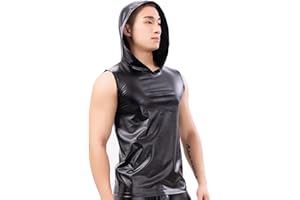 QiaTi Men's Undershirt Faux Leather Wetlook Shirt Muscle Fit Athletic Tank Top T-Shirts