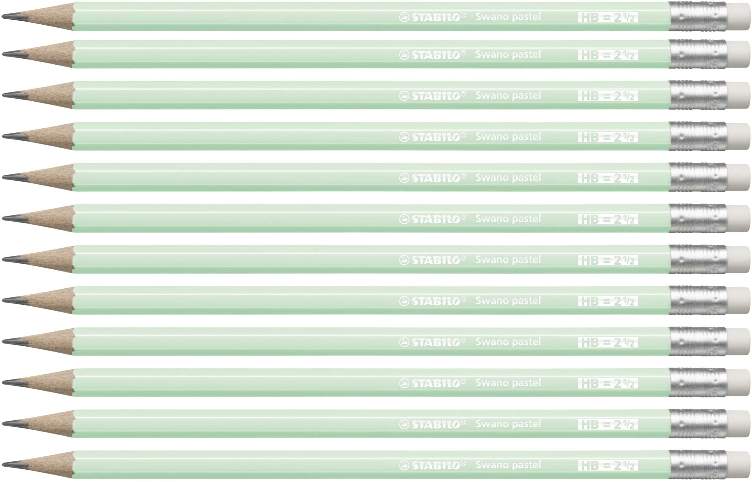 STABILO Swano Pastel - Graphite Pencil with Eraser - Pack of 12 - Green - Degree HB