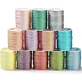 CABODYALS 12 Colors 240M Polyester Thread Set Kumihimo Cords Metallic Beading 6Ply Chinese Knotting Macrame Wind Chime Strings for Jewelry Making Threads Sewing Stitching Friendship Bracelet Necklace