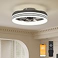 VOLISUN Low Profile Ceiling Fans with Lights and Remote, 15.7in Flush Mount Ceiling Fan with Light, 3000K-6500K Dimmable Fandelier LED Fan Light, Black Bladeless Ceiling Fans with Lights for Bedroom