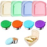 TSEWA 4PCS Reusable Sandwich Containers with Lids, Toast-Shaped Plastic Lunch Box,4PCS Small Reusable Stainless Steel Sauce Containers for Office, Camping, Outdoor Activities