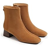 Coutgo Womens Ankle Boots Chunky Low Heel Square Toe Booties Side Zipper Winter Dress Shoes