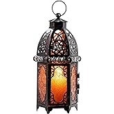 NEEDOMO 12.8'' Moroccan Lanterns Decorative Indoor & Outdoor, Vintage Christmas Candle Holder, Metal Lanterns Decorative, Table, Patio, Porch, Shelf, Christmas Spring Halloween Home Decor (Amber)