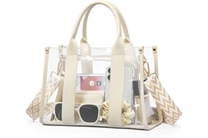 BS-VOG Clear Tote Bags for Women, Clear Bag for Stadium Events with Adjustable Straps, Handbag Purse for Sports Concert Work