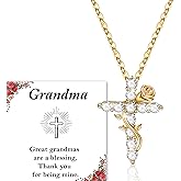 Valentines Day Gifts Religious Cross Necklace for Women with Rose Faith Christian Gifts for Women Mom Sister Baptism Catholic Communion Gift 14k Gold Plated Necklace for Daughter Granddaughter Confirmation Easter Jesus Gift Jewelry
