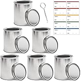 LANMIERT Empty Paint Cans with Lid 1 Quart Paint Storage Containers 6 Pcs Metal Can Bucket for Leftover Paints, Solvents, Adhesives or Crafts DIY Projects, With Opener and Labels