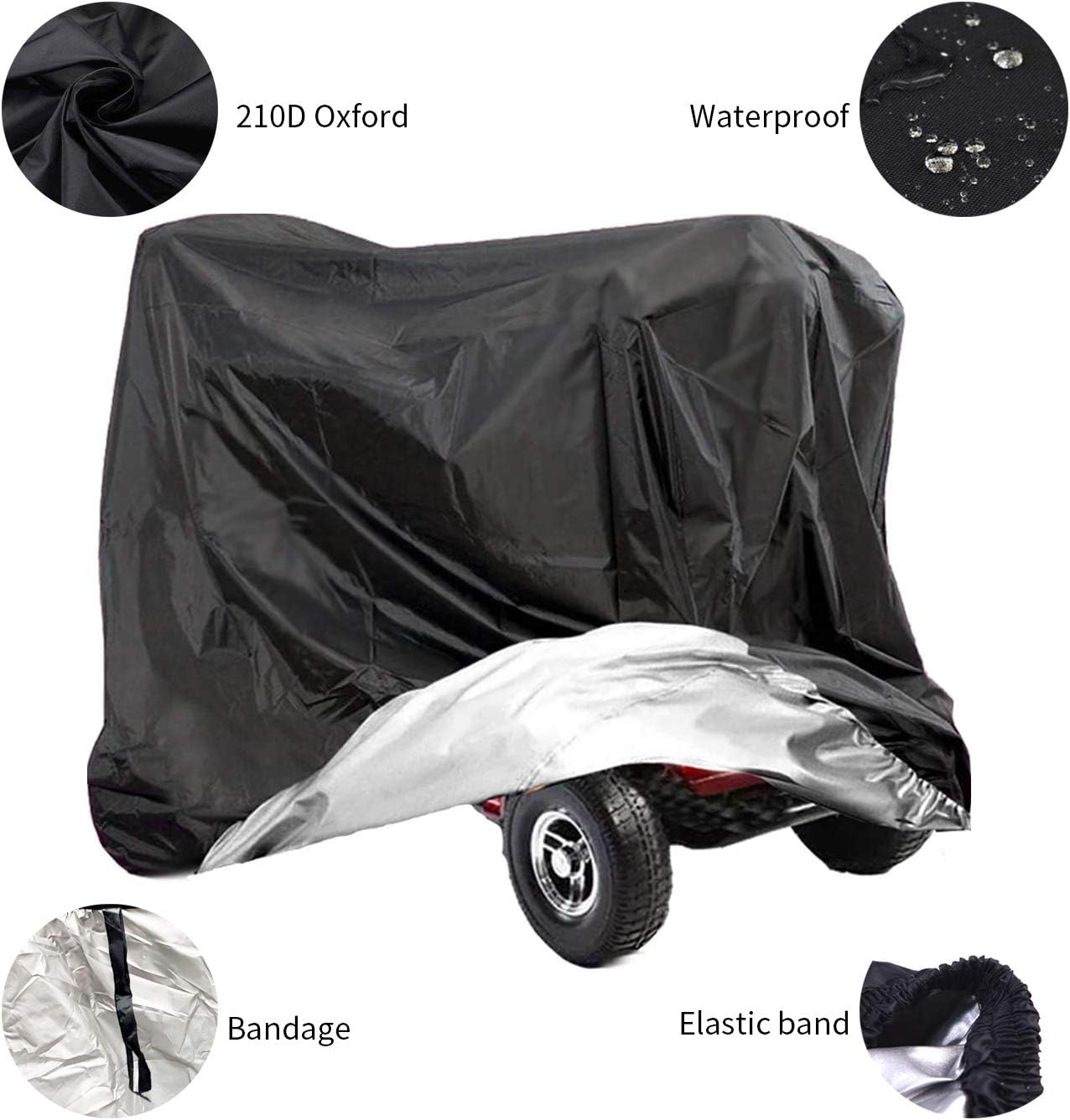VVHOOY Mobility Scooter Covers for Outside Storage,Heavy Duty 210D Oxford Electric Scooter Rain Cover Waterproof Outdoor with Elastic Band,Anti Dust Wheelchair Protective Cover(140x66x91cm) - Image 5