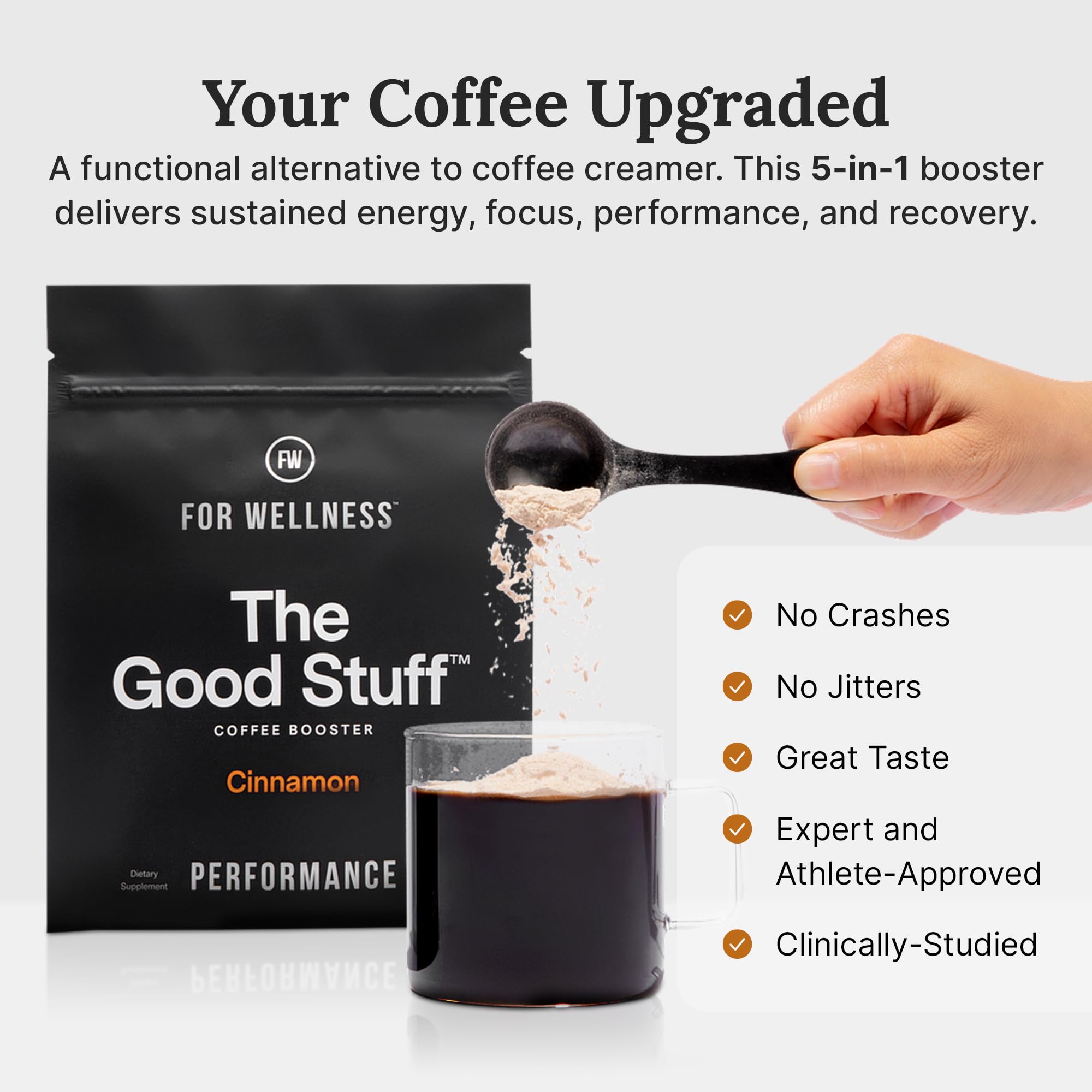 For Wellness The Good Stuff Performance – Coffee Booster | Collagen + MCT Powder Supplement with L-Theanine and Antioxidants for Jitter-Free Energy & Stamina | Non-Dairy, Keto-Friendly, 30 Servings