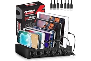 Poweroni USB Charging Station 6-Ports - Fast Charging Station for Multiple Devices Apple - Multi Device Charger Station Dock - Compatible with Apple iPad, iPhone, Android, and Tablet
