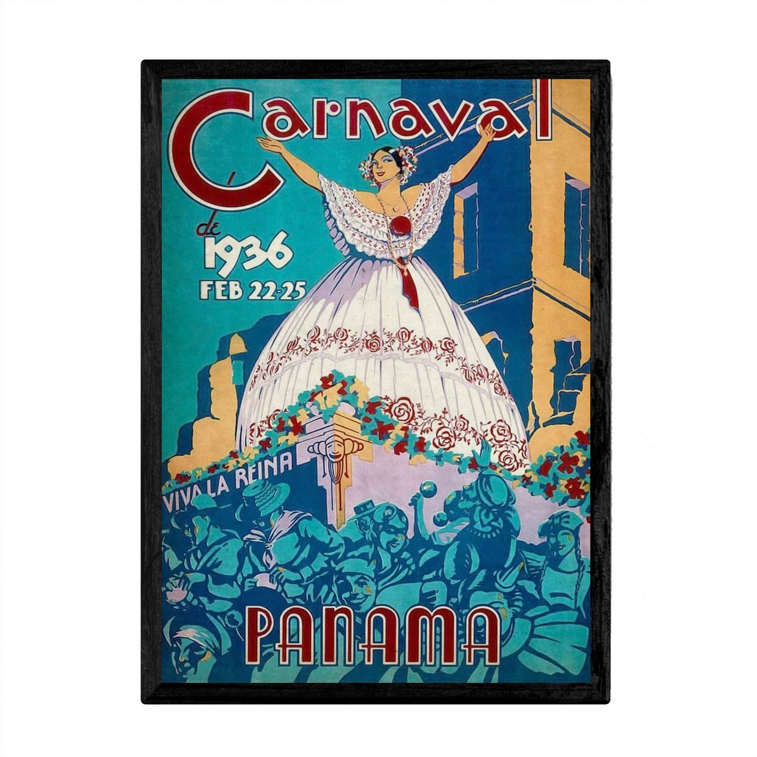 Nacnic Vintage Poster Carnaval Panama. Sheets for interior decorating with vintage and antique advertising images. Paintings retro decor. A3 size