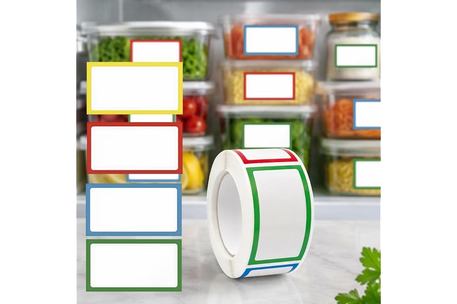250PCS 40x25mm Writable Blank Labels, 4 Colors Border Name Tag Stickers | 250Pcs labels removable writable adhesive for jars, containers, meal prep, pantry storage, and freezer use