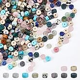 NBEADS 300 Pcs 10 Styles Natural Stone Heishi Beads, 4mm Mixed Disc Gemstone Beads Strands Flat Round Stone Beads Loose Spacer Stone Beads for Bracelet Jewelry Making, Hole: 0.6-0.8mm