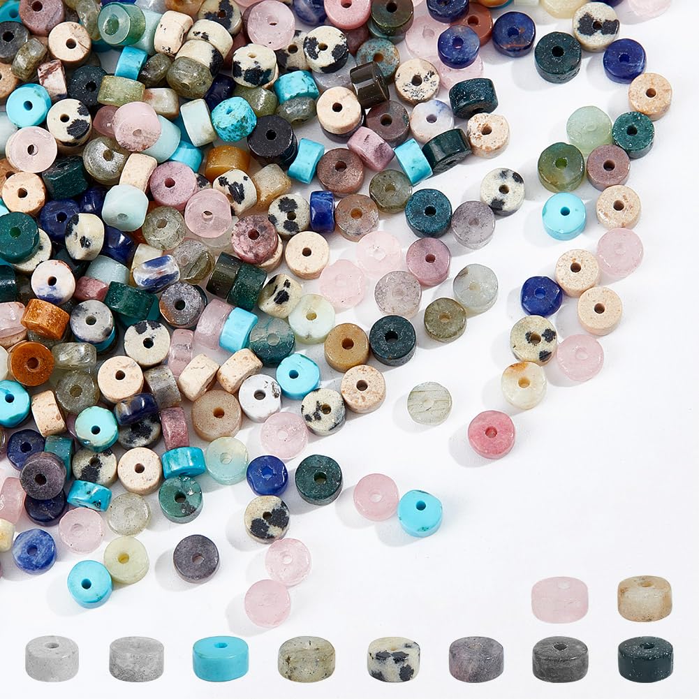 NBEADS 300 Pcs Natural Stone Heishi Beads, 4mm 10 Styles Mixed Disc Gemstone Strands Flat Round Loose Spacer for Bracelet Jewelry Making, Hole: 0.6-0.8mm — image 1