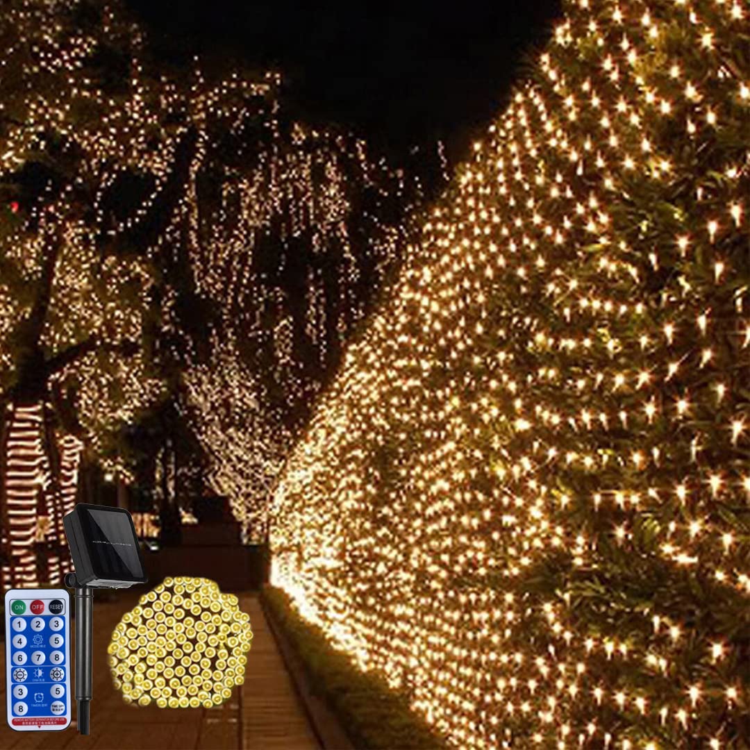CORST Solar Powered Net Lights Outdoor Bushes Lights 1.5x1.5M 100LED Mesh Lights Solar Garden Tree Lights for Gazebo Outside Balcony Decor(Warm White) — image 1