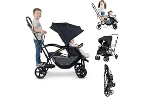 Infans Double Stroller for Twins Infants and Toddlers, Foldable Tandem with 5-Point Safety Harness, Convertible Twin to Singl