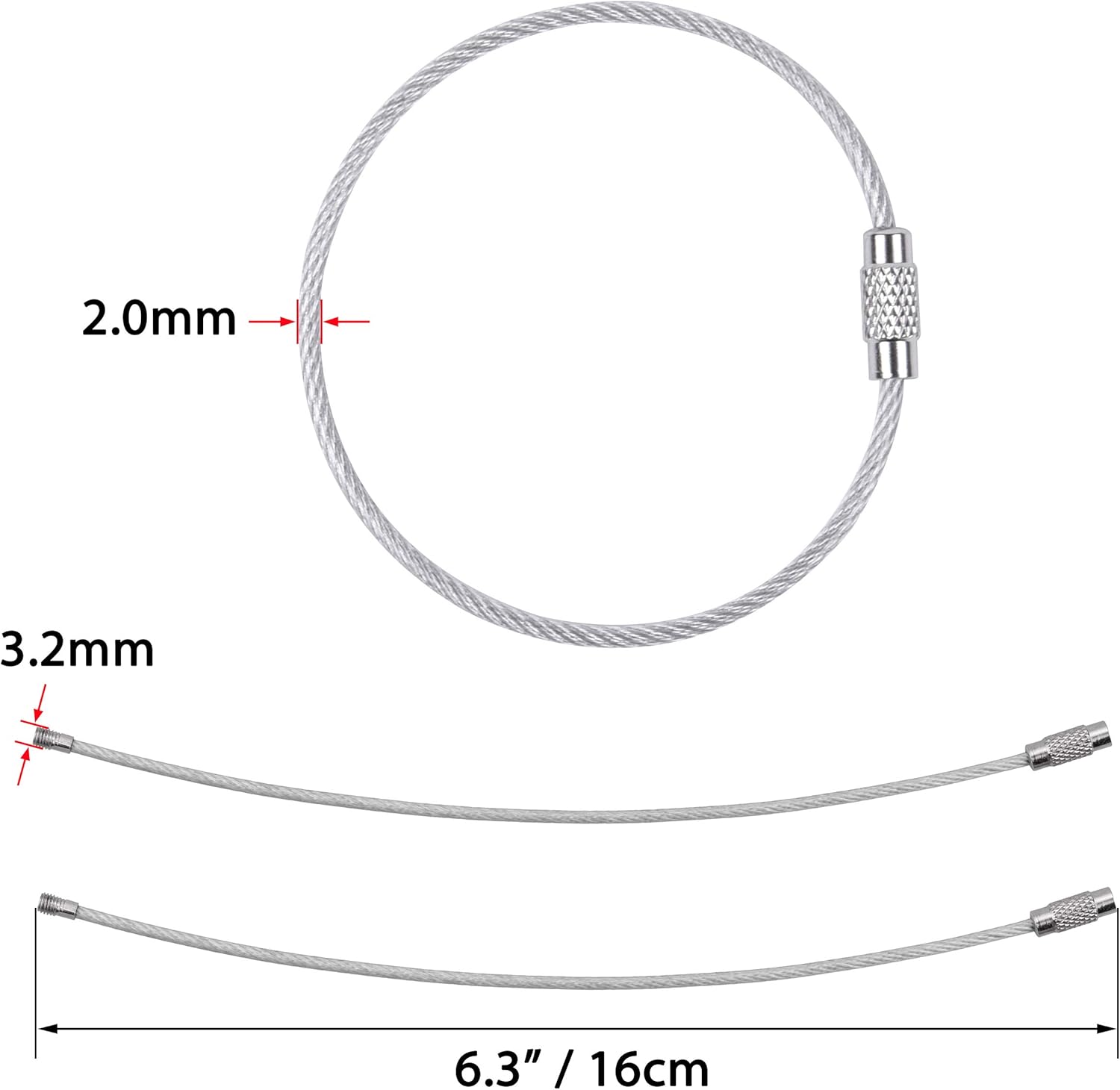 wisdompro Wire Keychain Cable, 20 Pack of 6.3 Inch Stainless Steel Wire Keyrings - Image 4