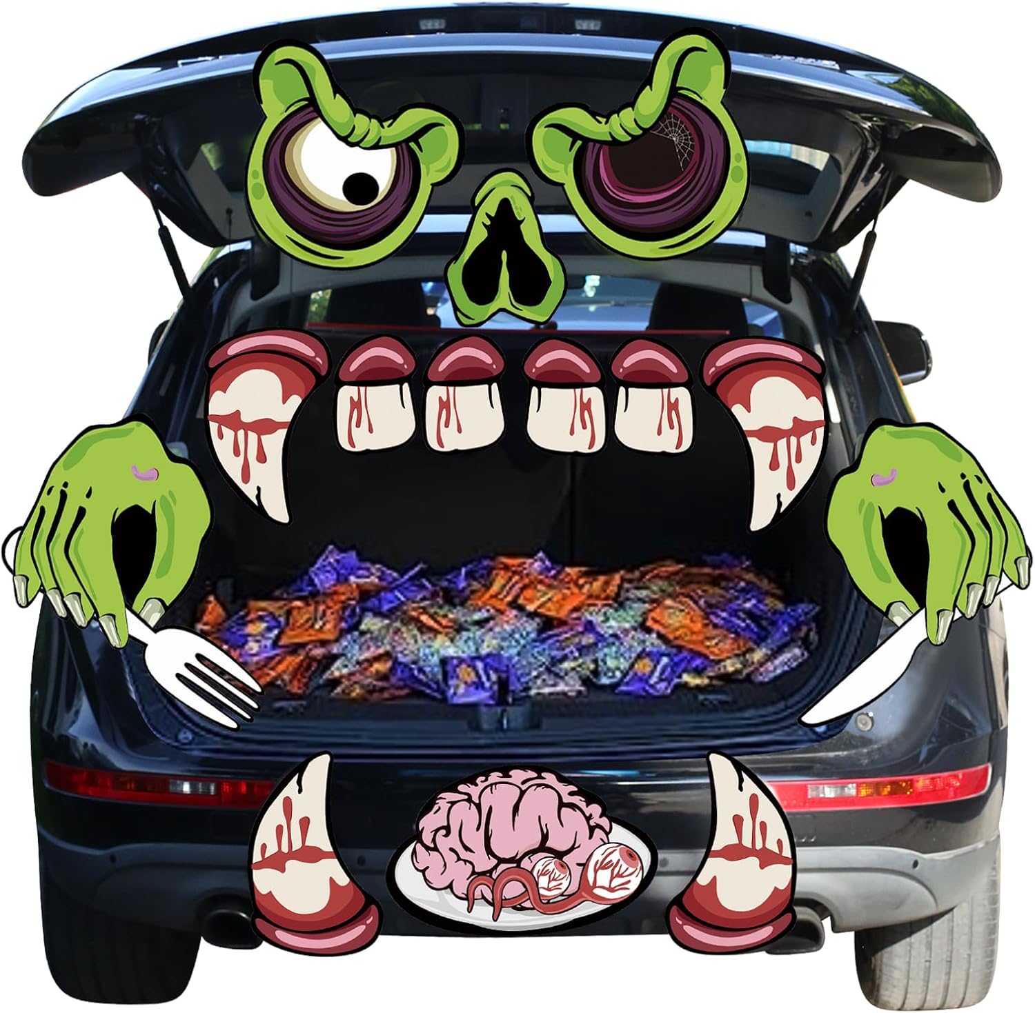 Garage Door Decorations - PARTYLOUD Trunk or Treat Car Decorations Kit, Halloween Monster Face Trunk or Treat Car Decorations Kit for SUV, Outdoor Halloween Garage Door Decorations