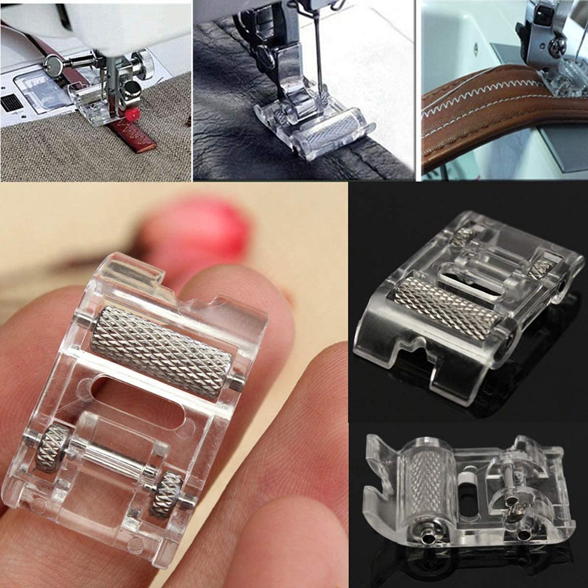 2 PCS Roller Presser Foot and Non-Stick Zigzag Teflon Presser Foot - Fits All Low Shank Snap-On Singer, Brother, Babylock, Janome Sewing Machine