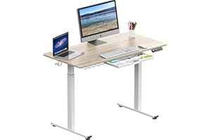 SHW 48-Inch Electric Height Adjustable Standing Desk with Drawer, Memory Preset and Cable Management Tray, Maple
