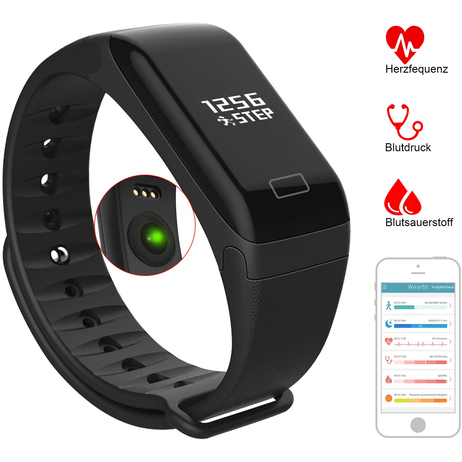 Fitness Tracker - VOEONS - Fitness Armband - IP67 Wasserdicht Blau Sportuhr - Smart Armband mit Schlafmonitor, Schrittzähler, Pulsmesser, Kalorienzähler für iOS / Android Smartphones