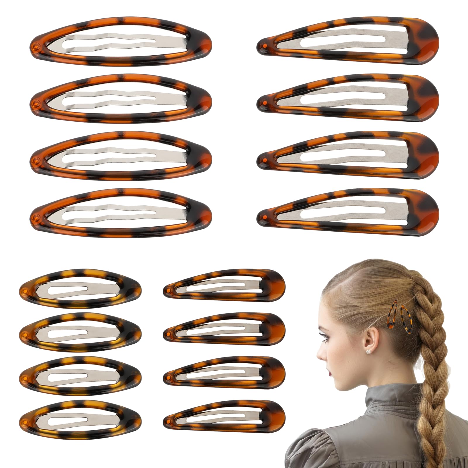 Giantree 16 Pcs Snap Hair Clips, 4 Size Classic Tortoise Metal Hair Clips for Women No Slip Hair Barrettes for Women Girls Various Fine and Thick Hair DIY Hairstyling Accessories