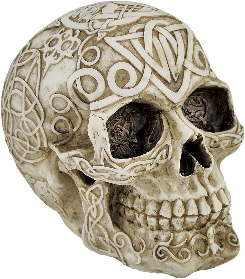 Private Label Celtic Owl Knotwork Human Skull Statue Pagan